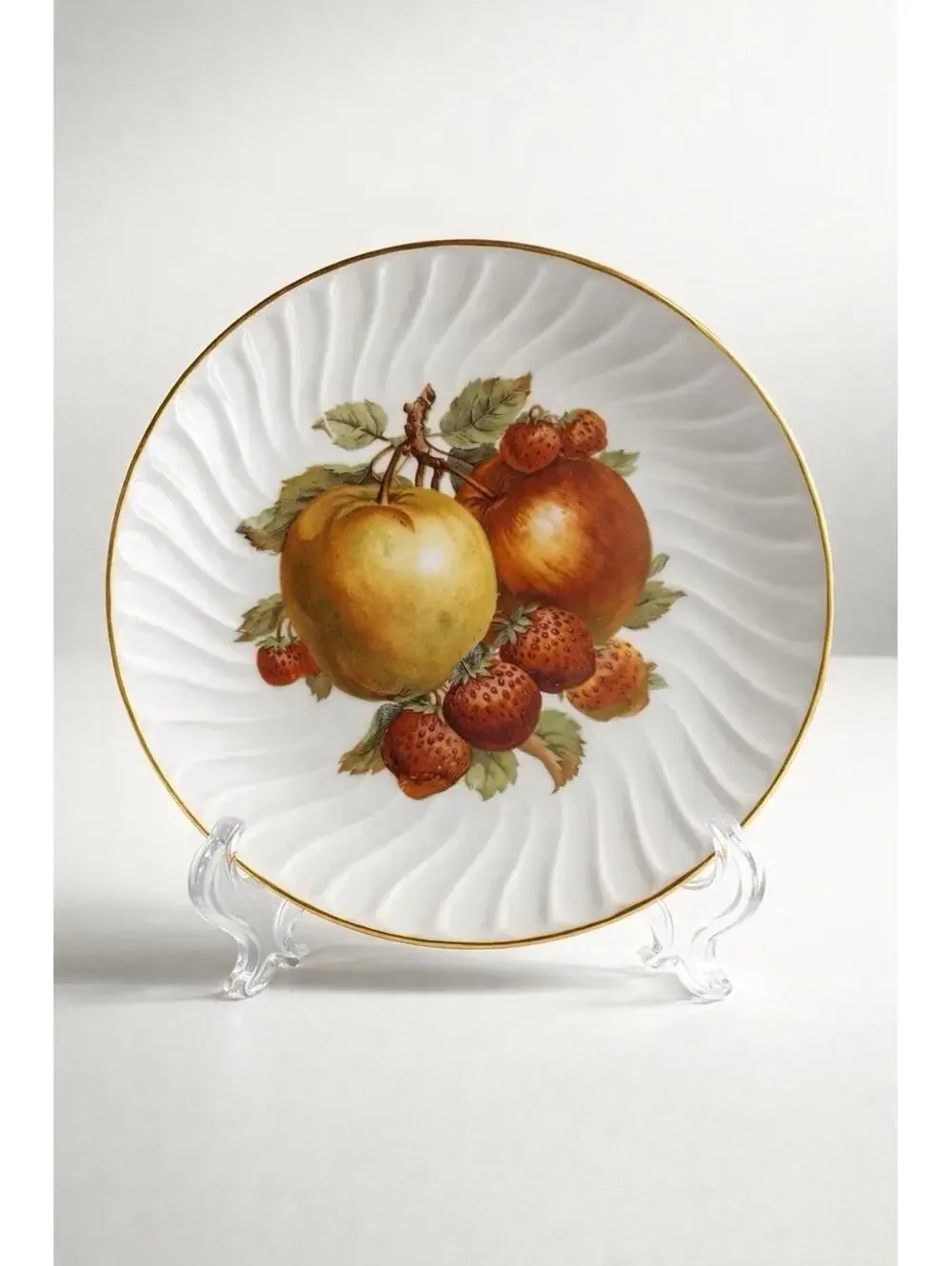 Vintage Noritake Porcelain Fruit Pattern Dessert Plate with Gold Trim